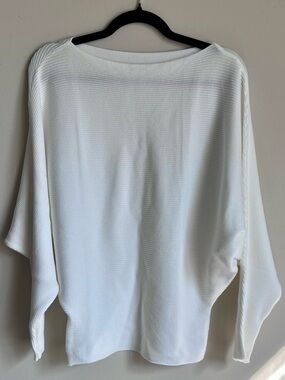 Women's White Lightweight Ribbed Sweater - Classic Boatneck